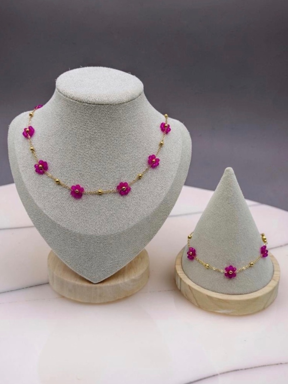 Women’s Fuchsia Blossom Gold-Tone Necklace & Bracelet Set